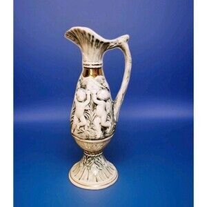 Lefton Vase #786 Cherub Design Ceramic W/ Hand Painted Finish Gold Accents Vtg